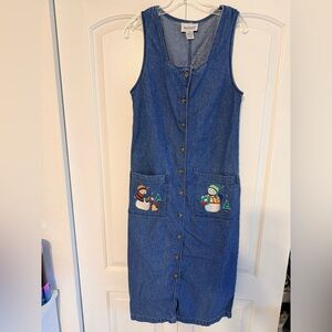 Christmas Holiday Vintage Women’s Embroidered snowman denim dress S